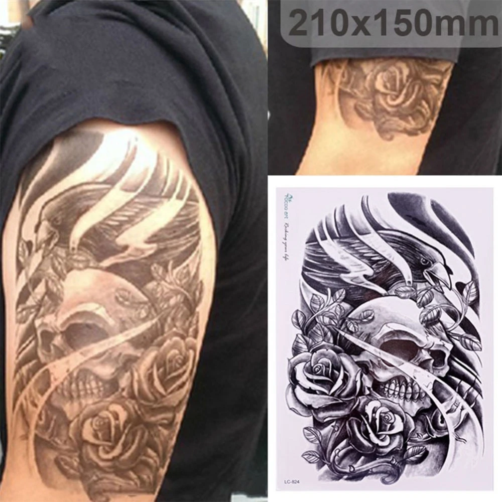 210 150mm Removable Skull Head Tattoo Stickers Waterproof Body Art Arm Back Fashion Temporary Tattoo Stickers For Women Men Temporary Tattoos Aliexpress
