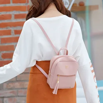 

2020 Multi-function Women's Backpack Tassels Shoulders Small Zipper Backpack Letter Solid Purse Mobile Phone Bag Women