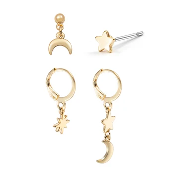 

Wild&Free Gold Moon Star Earrings Set For Women Geometric Snake Heart Beads Circle Hoop Earring Female Fashion Jewelry