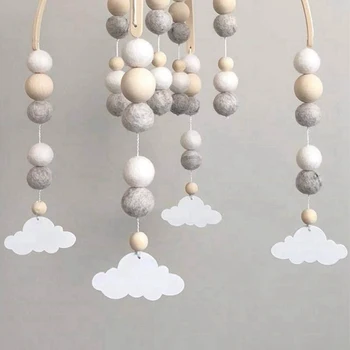 

INS Style Wooden Beads Wind Chimes with Wool Balls Bed Hanging Windbell Crib Tent Kids Room Decorations Ornaments
