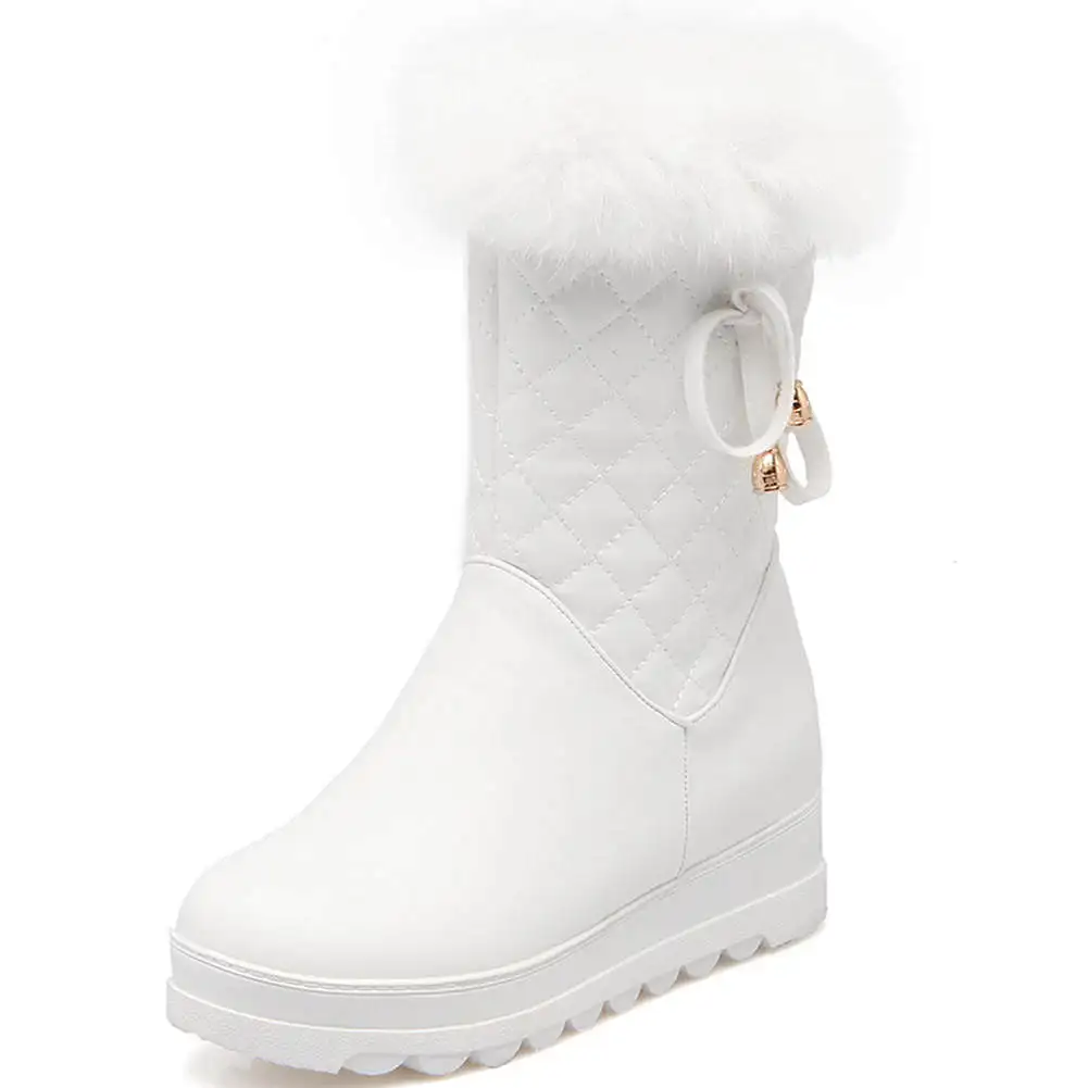 

Fanyuan Keep Warm Boots Size 34-43 Winter Warm Fur Boots Ladies Bowtie Zip Platform Shoes Woman Leisure Party Comfort Boots