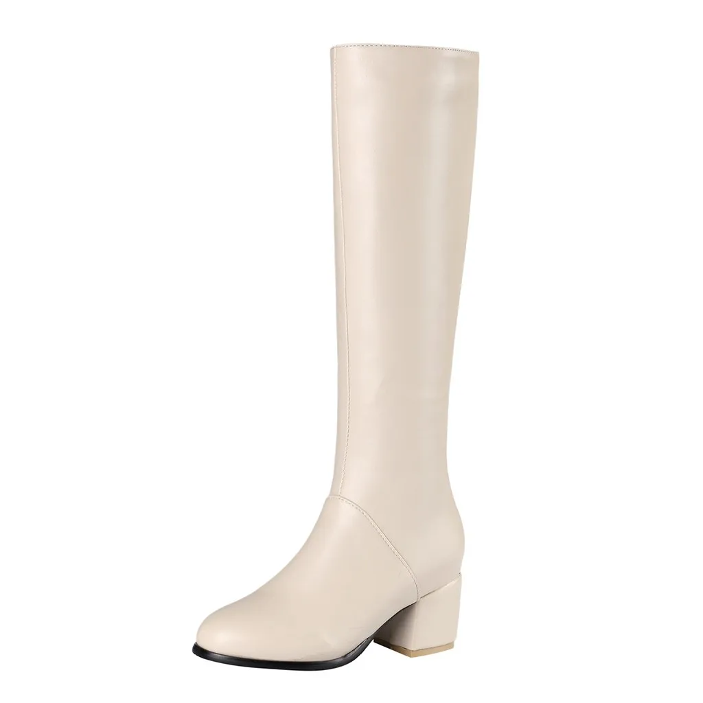 Обувь; модные женские ботинки; zapatos de mujer; женские теплые зимние ботинки; сапоги до колена с круглым носком на высоком квадратном каблуке
