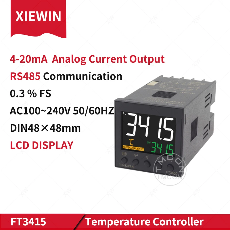 

Free Shipping 48mm FT3415 LCD Display Pid Temperature Controller 4-20mA Analog Current output with RS485 Communication