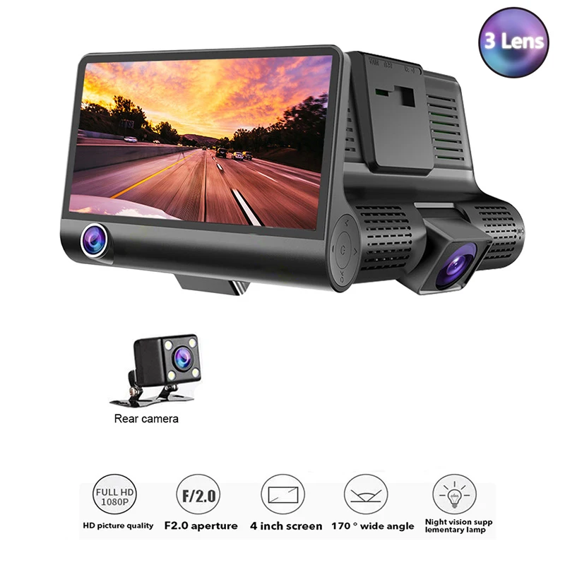 NewTOSPRA 3 объектива Автомобильный видеорегистратор Камера s 4 0 дюймов Full HD 1080P