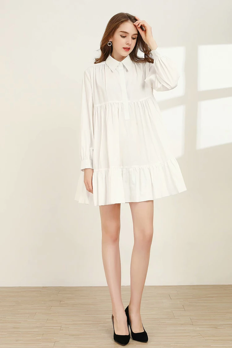 SEQINYY Long White Shirt Spring Summer New Fashion Design Women Long Sleeve A-line Loose Blouse Cotton