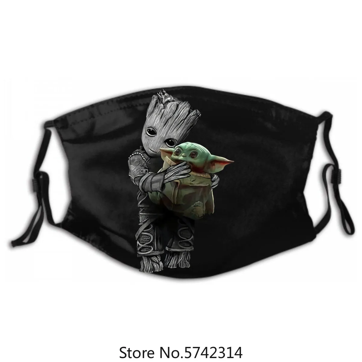 

Baby Groot Hugging Baby Yoda Black Men Women Mask Size S-2Xl Washable Reusable Mask with PM2.5 Filters 5 Layers of Protection