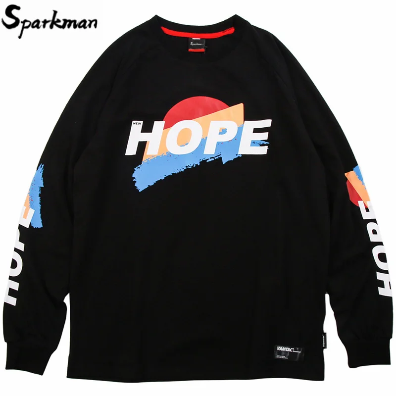 

2019 Men T Shirt Long Sleeve Hip Hop Streetwear Tshirt Hope Sunrise Print Harajuku T-shirt Cotton Causal Tops Tees Black White