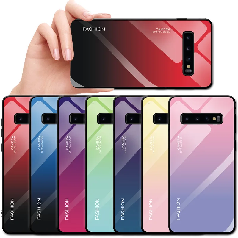 

Glossy Gradient Tempered Glass Case For Samsung S8 S9 S10 S10E Colorful Mobile Phone Cover Protective Shell For Samsung A30 A50