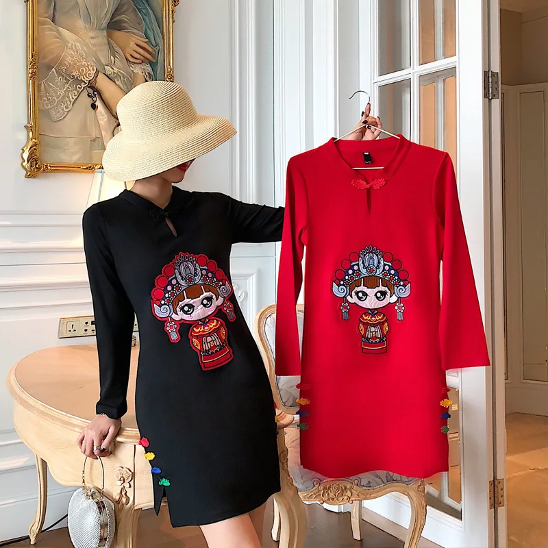 

Modern Young Daily Life Improved Edition Cheongsam Dress Chinese-style GIRL'S 2019 Autumn And Winter New Style Hipster Cheongsam