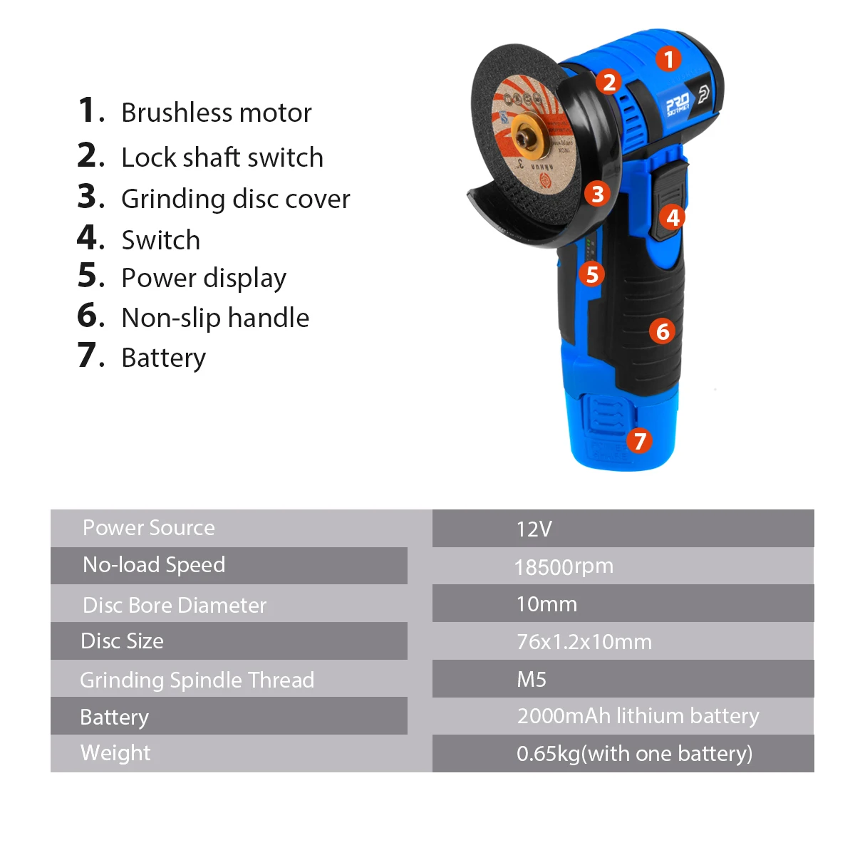 12V Mini Brushless Angle Grinder Cordless Polishing Grinding Machine 2.0mAh 18500RPM Electric Power Tools for home by PROSTORMER