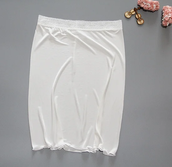 50% Silk 50% Viscose Women Knitted Lace Half Slip Nightdress Sleepwear Underskirt for Ladies Bottoming M L XL XXL SG350 - Цвет: White