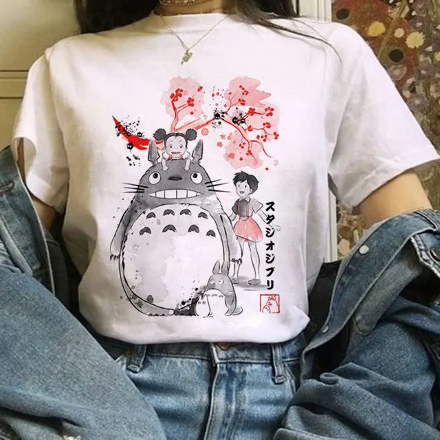 Totoro Studio Ghibli Harajuku Kawaii T Shirt Women Ullzang Miyazaki Hayao Tshirt Funny Cartoon T-shirt Cute Anime Top Tee Female 6615