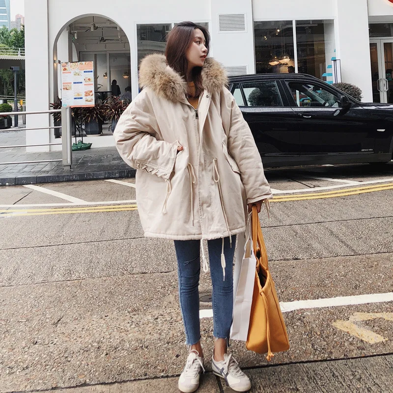 

Down Coat Women's 2019 Korean-style BF Loose Thick down Jacket Cotton-padded Clothes CHIC Students Workwear A- line Cotton Overc