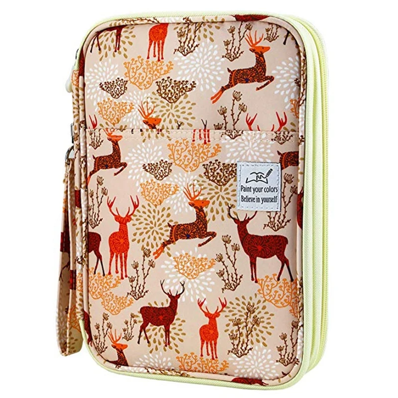 

192 Slots Large Capacity Pencil Bag Case Organizer Cosmetic Bag for Colored Pencil Watercolor Pen Markers Gel Pens Bag(Deer)