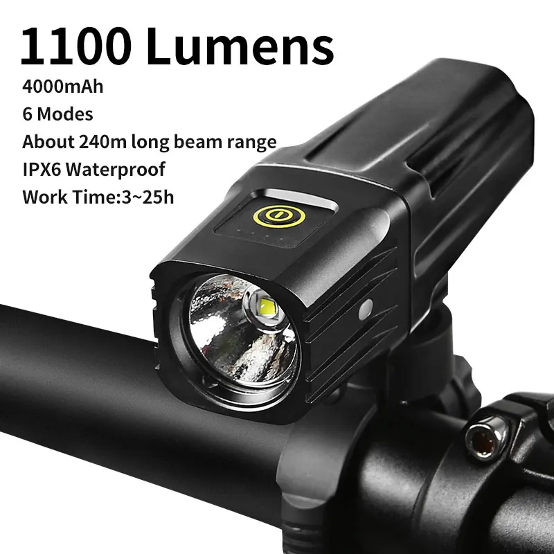 1100 Lumens INBIKE, 1000 люмен, велосипедный светильник, Ультра-яркий, ультра-светильник для велосипеда, передний светодиодный светильник-вспышка, перезаряжаемый через USB фонарь, аккумулятор 18650 - Цвет: 1100 Lumens
