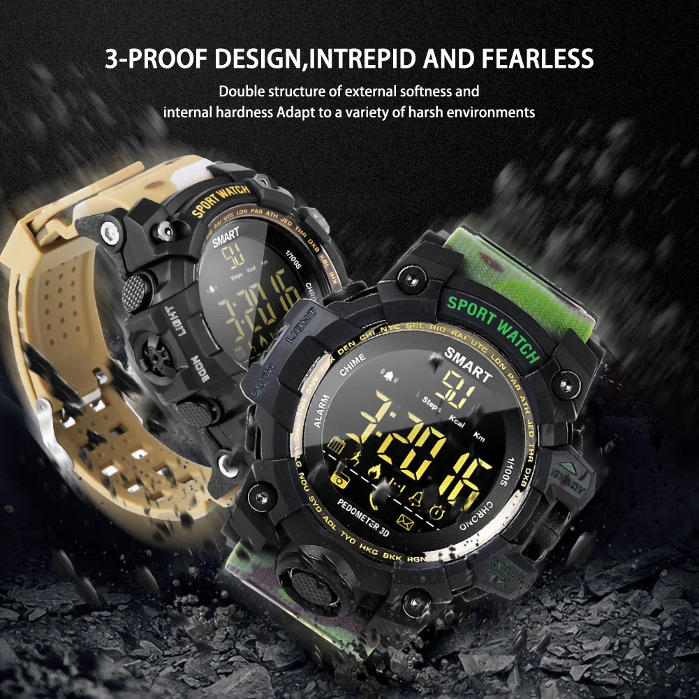 Waterproof Sports Smart Watch EX16S Camouflage Outdoor Bluetooth Remote Pedemeter Control Photo Long Standby Smartwatch