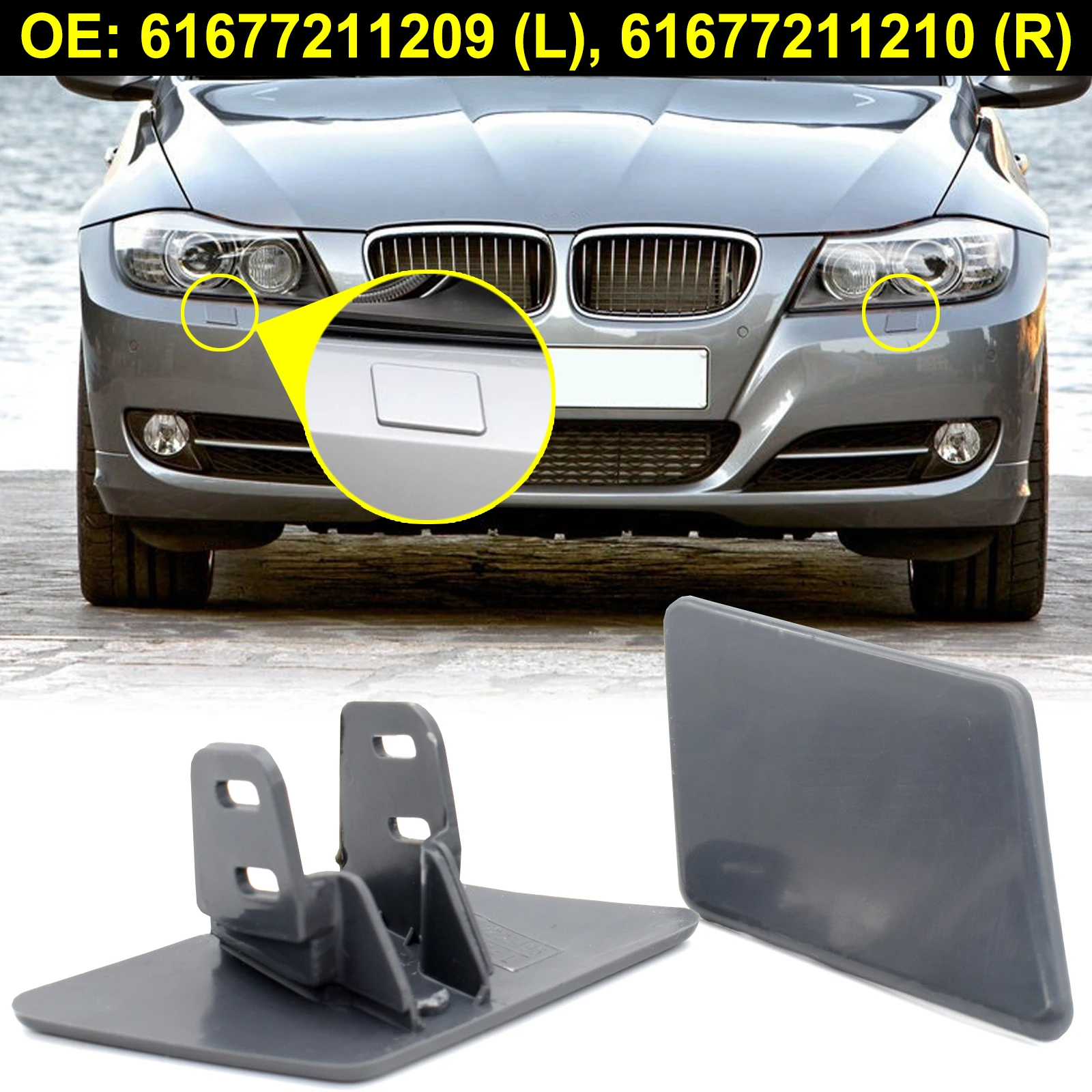 

For BMW E90 E91 328xi 320i 325i 335i 325xi Front Bumper Headlight Washer Nozzle Cover R&L Cap 61677211209 61677211210 Unpainted
