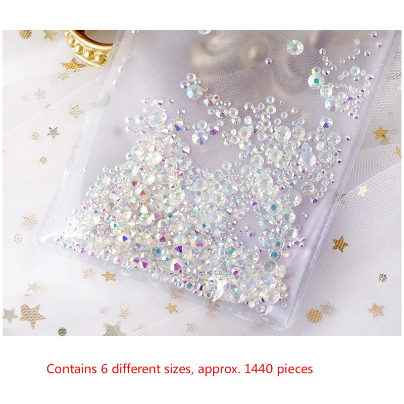 Nail Ornaments Bagged Mixed Water Diamond Mine Gold Mine Silver Transparent Flat Drill Ab Nail Paste Drill 1440pcs - Цвет: AB drill