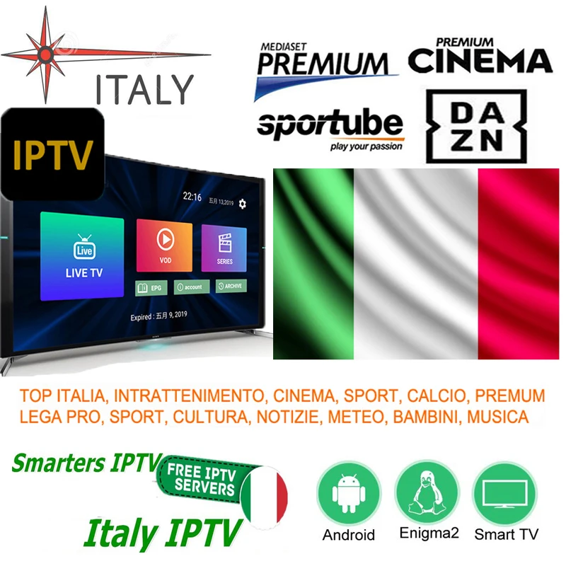 

IPTV italia Subscription for Smart Android TV Box enigma2 mag 2000+Italy Cinema sport mediaset premium dazn adult channels IPTV