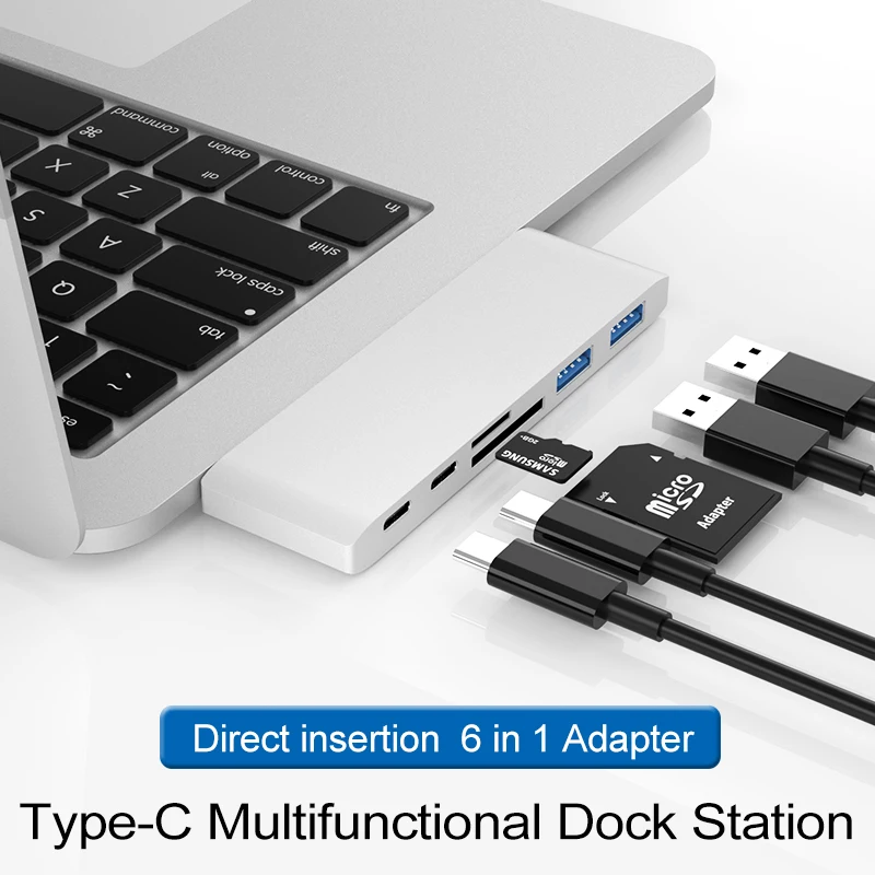 UBS-C docking station Dual head 6 in 1 to Thunderbolt III 40Gbps interface TF / SD UBS3.0 * 2 Macbook Pro Air notebook adapter | Мобильные