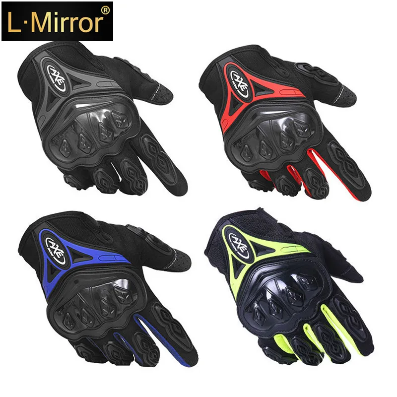 

L.Mirror 1 Pair Men Women Touch Screen Texting Half Mesh Perforated 3D Hot Rubber Driving Motorcycle Gloves