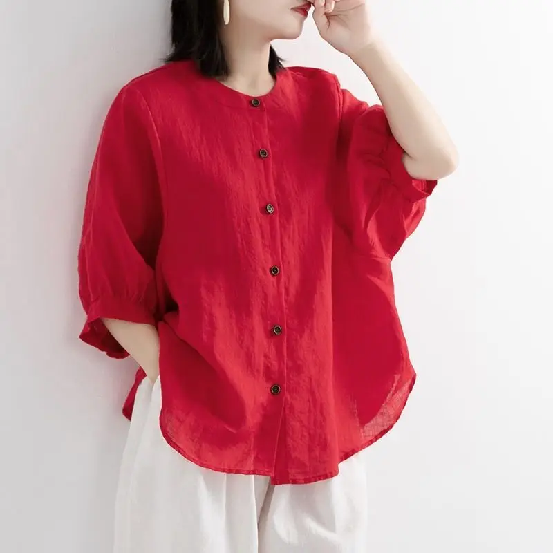 Summer Cotton Linen Shirt Women's 