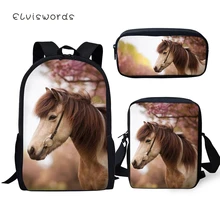ELVISWORDS Children's 3PCs Set Backpacks Kawaii Horses Print Pattern Kids School Book Bags Students Backpack/Flaps Bags/Pen Bags kawaii pokemon leather backpack gift boy girl students school bags big capacity games pocket monster pikachu print backpacks