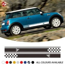 2 Pcs Car Styling MINI Logo Car Door Side Stripes Skirt Sticker Body Graphics Decal For MINI Cooper S R56 Decal JCW Accessories