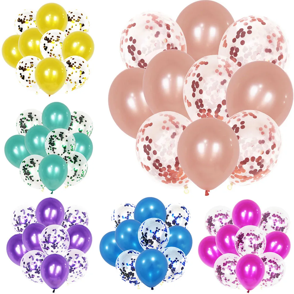 

10pc 12inch Latex Balloons And Colored Confetti Birthday Party Decorations Mix Rose Wedding Anniversary Kids Gift Helium Ballon