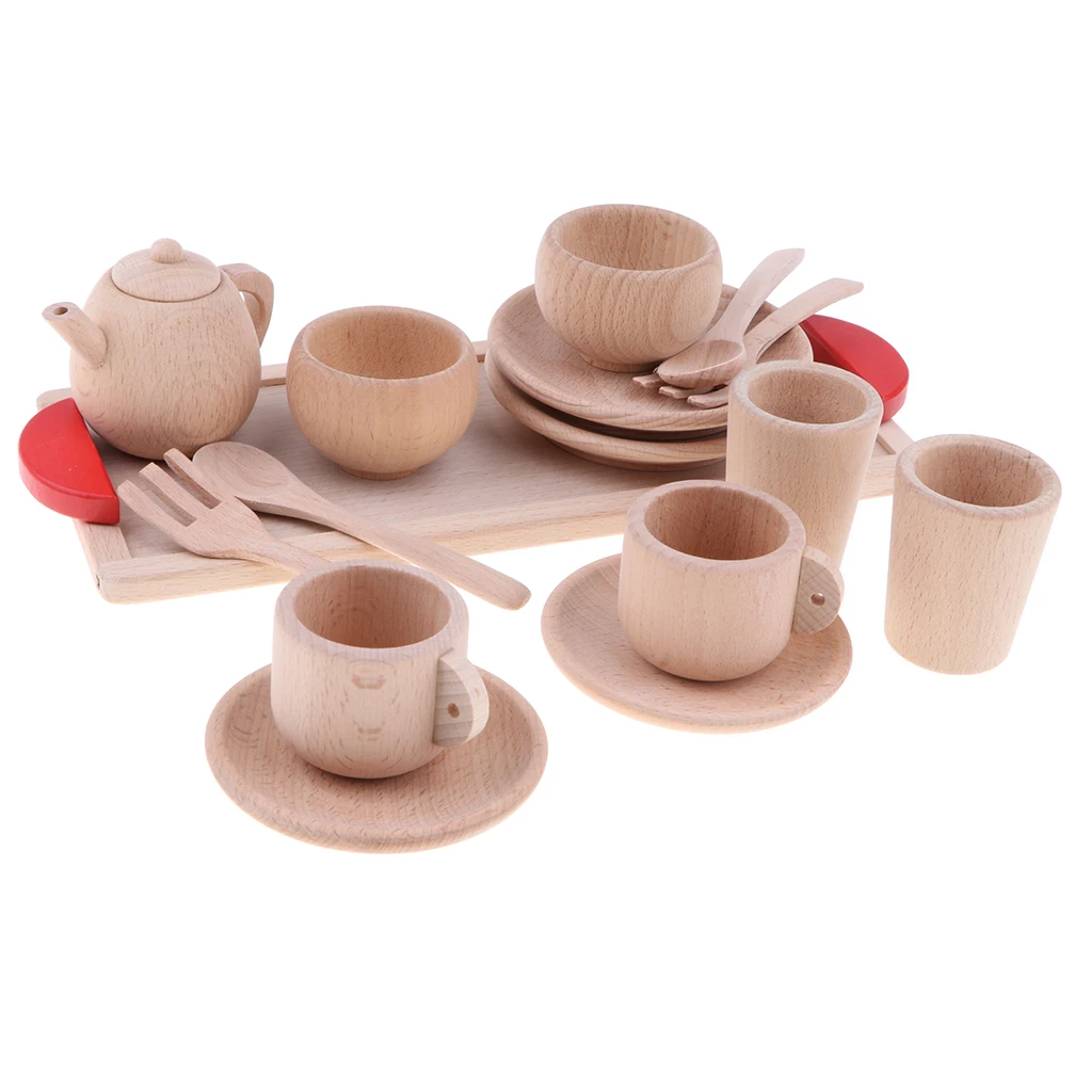 Чайный сервиз из натурального древесина бука(16 шт.), Детские кухонные вечерние ролевые игры, Рождественский подарок-кофейная чашка блюдце, набор для продажи