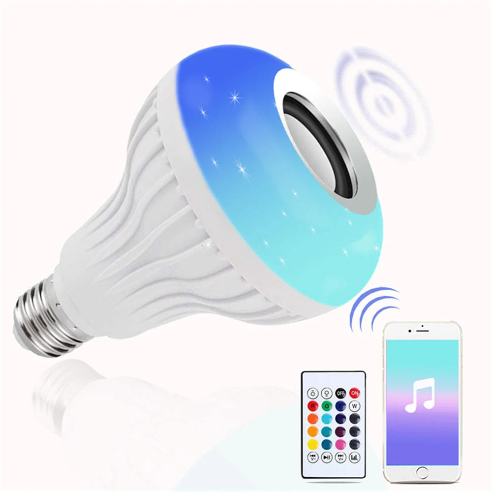 

Smart Wireless Bluetooth LED Stereo Audio Speaker RGB Colorful Bulb Light Music Lamp+Remote controller 12w Smart Bulb