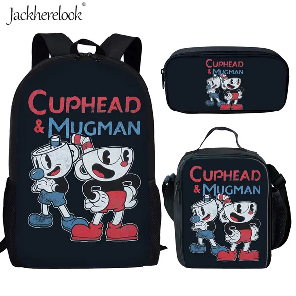 Cuphead Mugman школьные сумки для подростков, мальчиков и девочек, детский игровой рюкзак с героями мультфильмов, Mochila, Студенческая сумка-книга, комплект из 3 предметов, детская школьная сумка - Цвет: HK4224CGK
