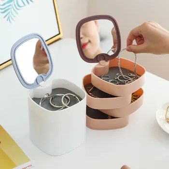 

360 Degree Rotation with Mirror Four-layer Jewelry Jewelry Small Parts Debris Dust-proof Hairpin Headdress Earring Storage Box