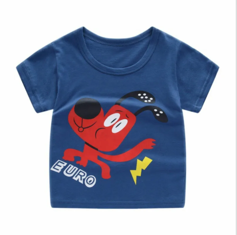 Dark Blue Летняя детская одежда футболка для мальчиков и девочек хлопковая футболка с короткими рукавами и динозавром Милая Повседневная футболка для мальчиков От 2 до 8 лет рубашка - Цвет: Dark Blue
