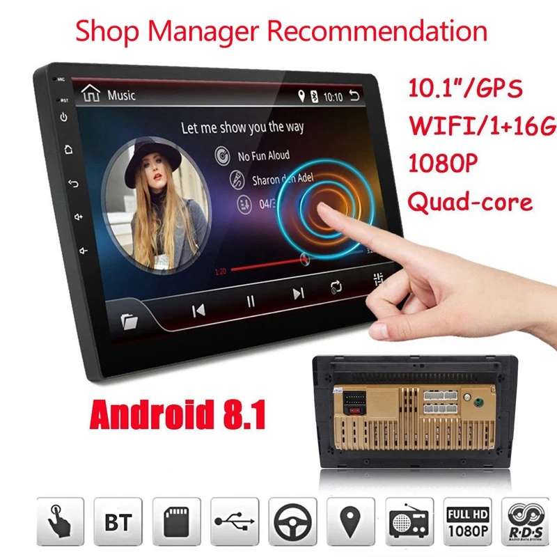  101 zoll Android 8.1 Quad Core 2 Din Auto Stereo Radio GPS Wifi Presse MP5 Player 16G