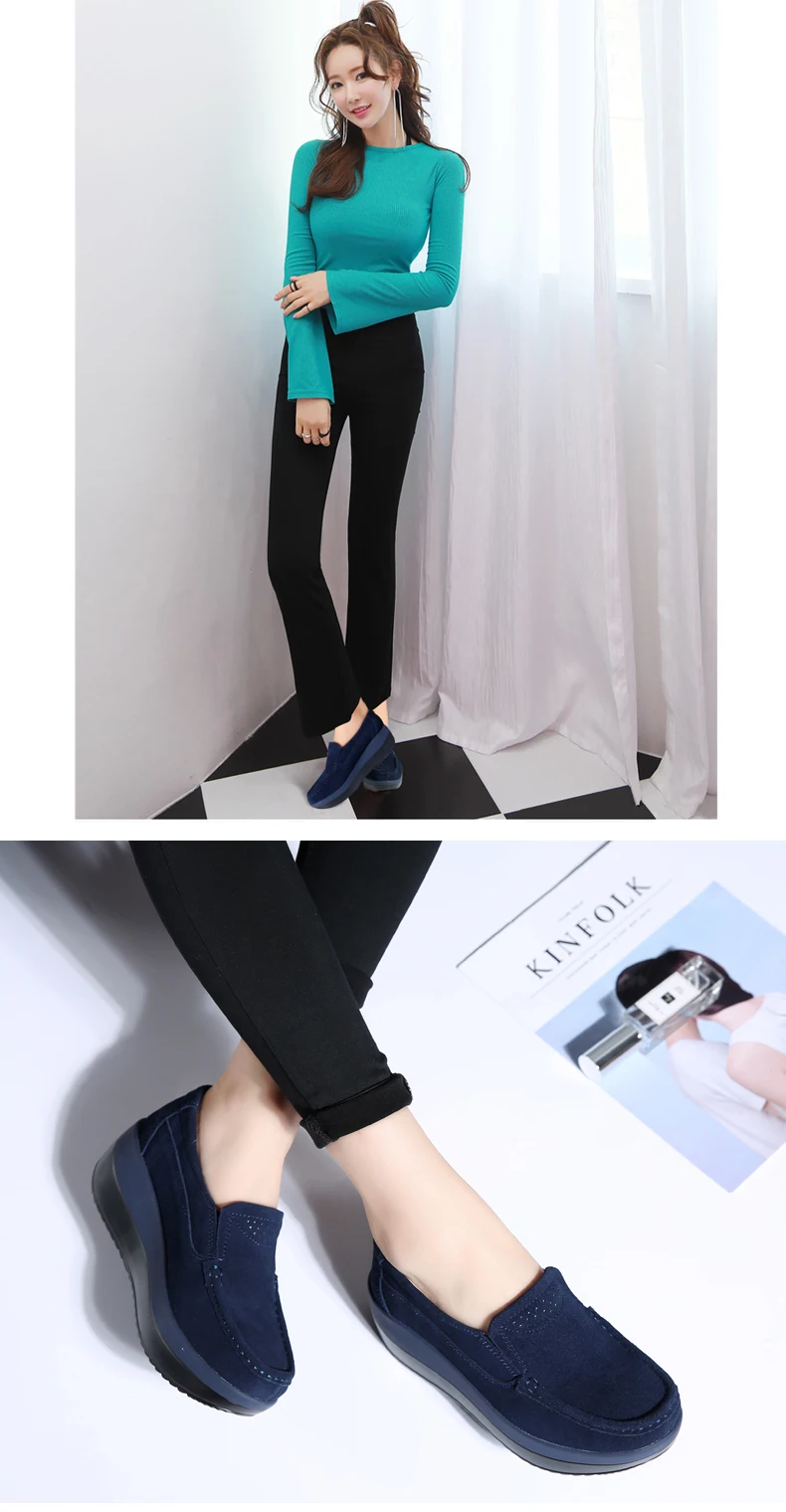 spring and autumn new women's casual single shoes leather flat shallow mouth single foot muffin thick bottom