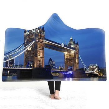 

Modern City Blanket 3D Print Bridge Fleece Sherpa Microfiber Warm Thick Blanket Teens Wearable Hooded Throw Blanket for Bed Sofa