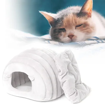 

Portable Sleeping Bed Pet House With Mat Soft Plush Small Animal Comfortable Foldable Cave Cute Winter Warm Indoor Cat Dog