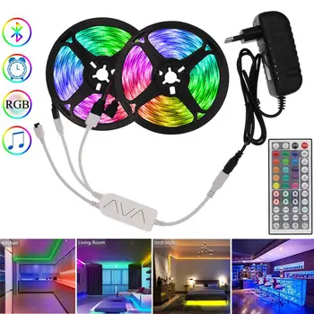 

RGB Led Light for Room Bedroom Decoration Smart Led Strip 5050 White Color Flexible Neon Tape with Bluetooth Music 44 Key Remote