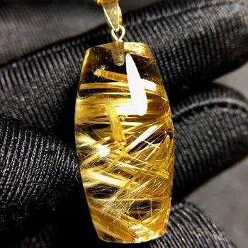 

Certificate Natural Gold Rutilated Quartz Flower Wealthy Pendant Barrel 23.8*13.1mm Crystal Fashion Pendant Jewelry AAAAAA