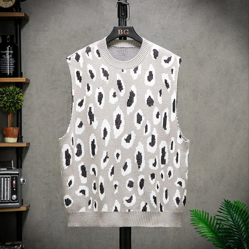 

Japanese Style Sleeveless Sweater Vest Autumn Winter Mens Printed Clothes 2020 Loose Round Collar Fashion Casual Knit Pull Homme