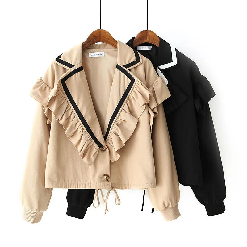 

WOMEN'S Dress 201910 Autumn New Style Frilled Suit Collar Coat Short Jacket 0060-9015