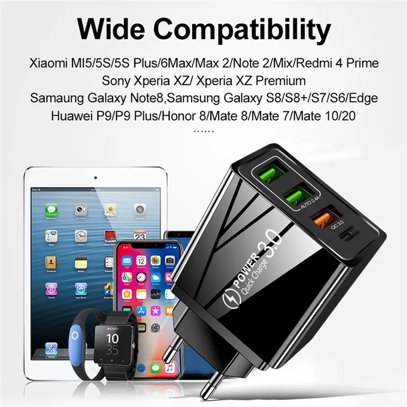36 Вт Quick Charge 4 0 3 USB зарядное устройство быстрой зарядки ЕС и США PD Мобильный