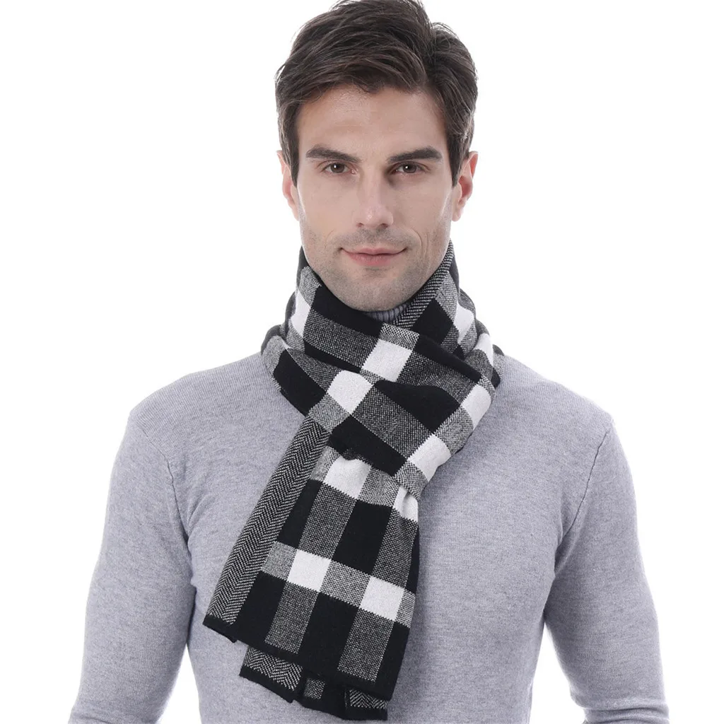 Мужские осенне-зимние шарфы с узором «гусиная лапка», вязаные шарфы, клетчатый шарф для отца среднего возраста, подарок для дам, зима#445