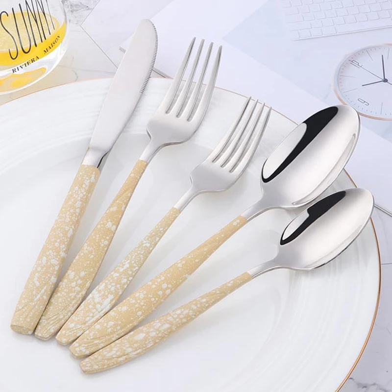 5 PCS Dinner Set Western Luxury Dinnerware Set Stainless Steel Fresh Colors Tableware Dining Kit Tools Wedding Party