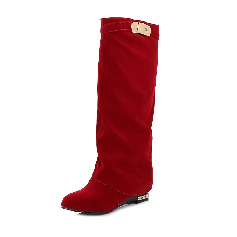 red flock MORAZORA/Новинка года; женские сапоги до колена; осенние сапоги из флока с круглым носком; удобная винтажная повседневная обувь для женщин; Цвет Черный - Цвет: red flock