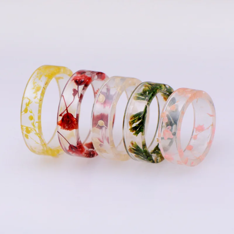 8 colors DIY Dried Flowers Epoxy Ring Transparent Resin Ring Party Jewelry Cute Resin