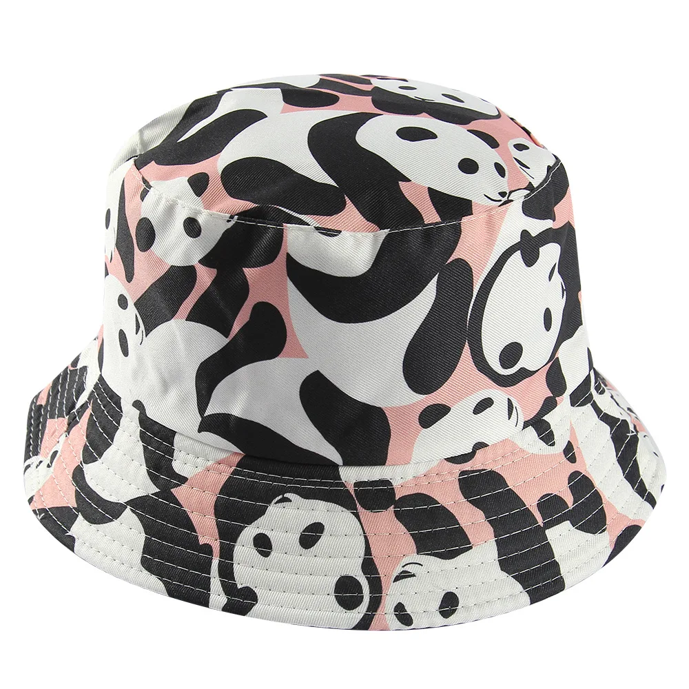 

2020 cute cartoon panda double-sided basin hat men and women sweet animal fisherman hat