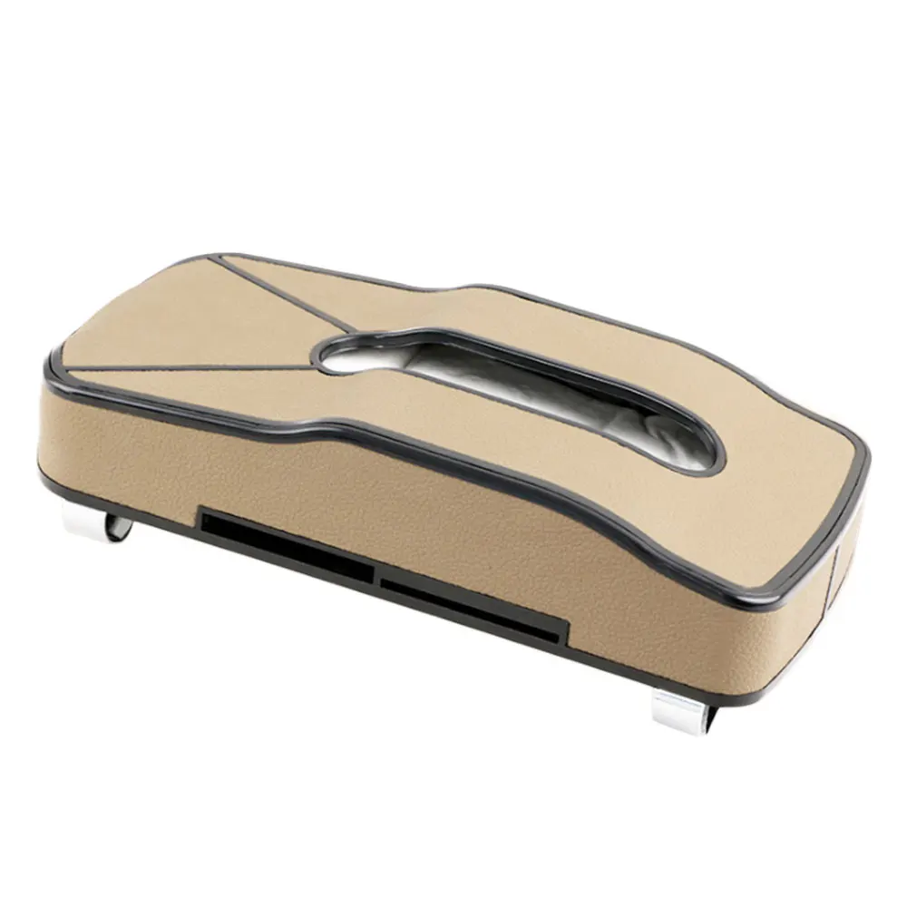 Тканевая коробка из искусственной кожи для автомобиля, солнцезащитный козырек, подвесные тканевые коробки, держатель для салфеток на заднее сиденье автомобиля с отделениями для карт, автомобильные аксессуары для интерьера - Название цвета: Beige