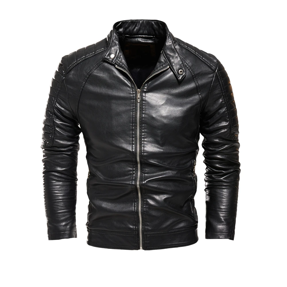 

2021 Faux Leather Jacket Men Autumn Winter Fleece Motorcycle PU Leather Jacket Male Classic Casual Windbreaker Slim Fit Coat 219